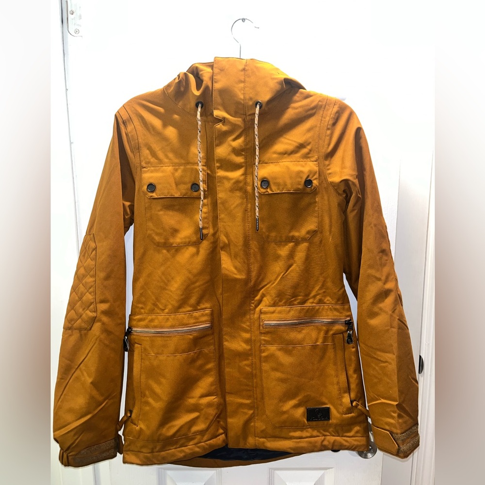 Volcom Long EQS 15K Snowboard Ski Jacket Women’s XS Brown Waterproof Hooded